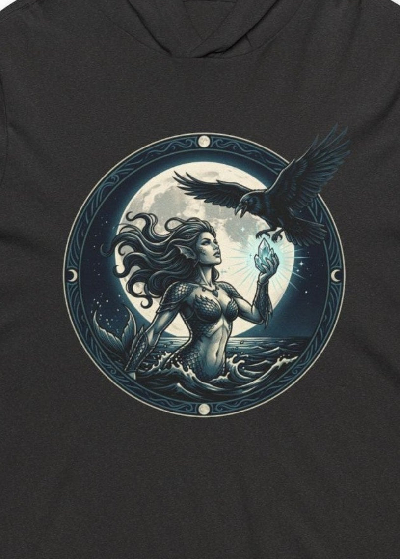 Moonlit Raven Hooded Long Sleeve Tee — Gothic Fantasy Moon Graphic