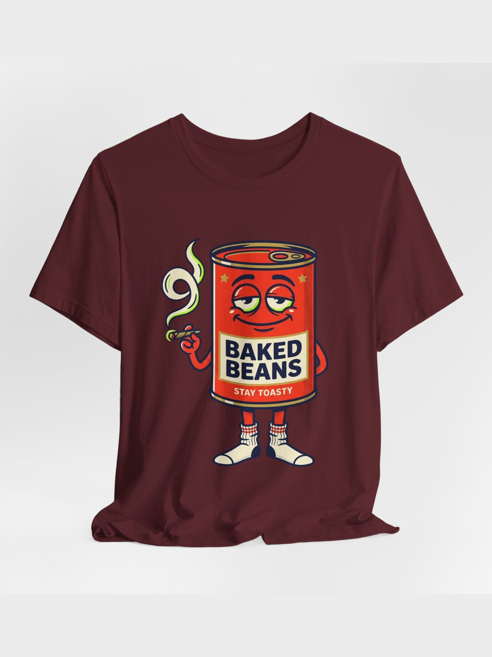 Baked Beans Graphic Tee — Retro Cartoon 'Stay Toasty' Can Design