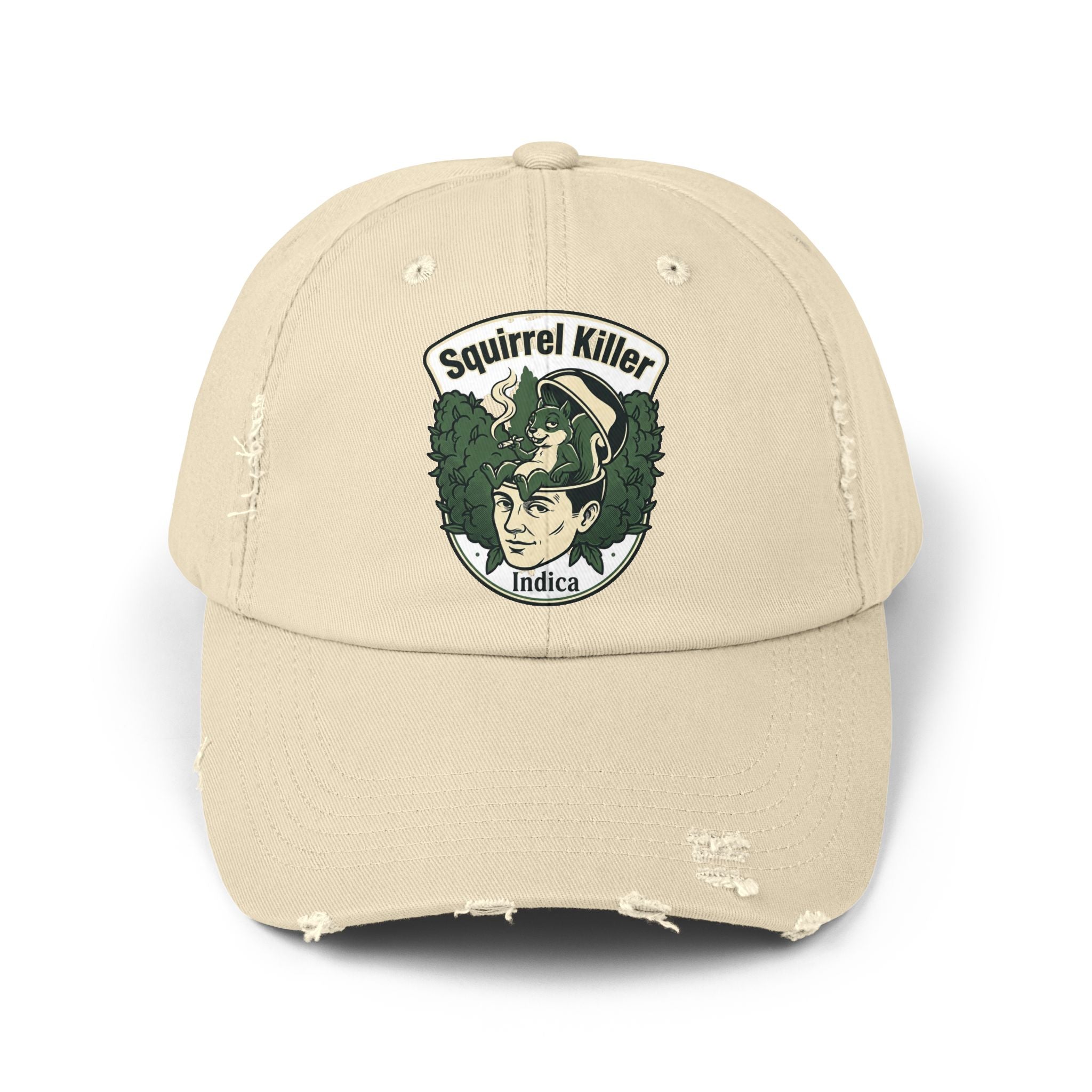 Distressed Baseball Cap — "Squirrel Killer" Retro Patch