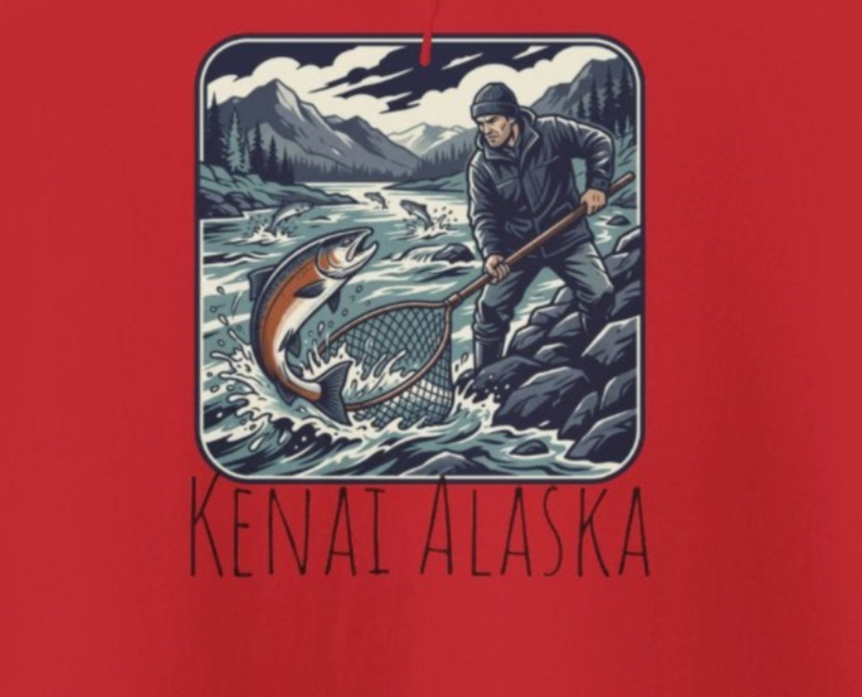 Kenai Alaska Fishing Hoodie – Vintage Salmon & River Scene