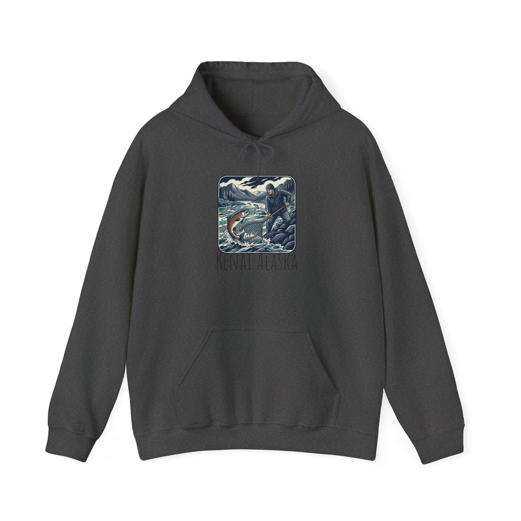 Kenai Alaska Fishing Hoodie – Vintage Salmon & River Scene