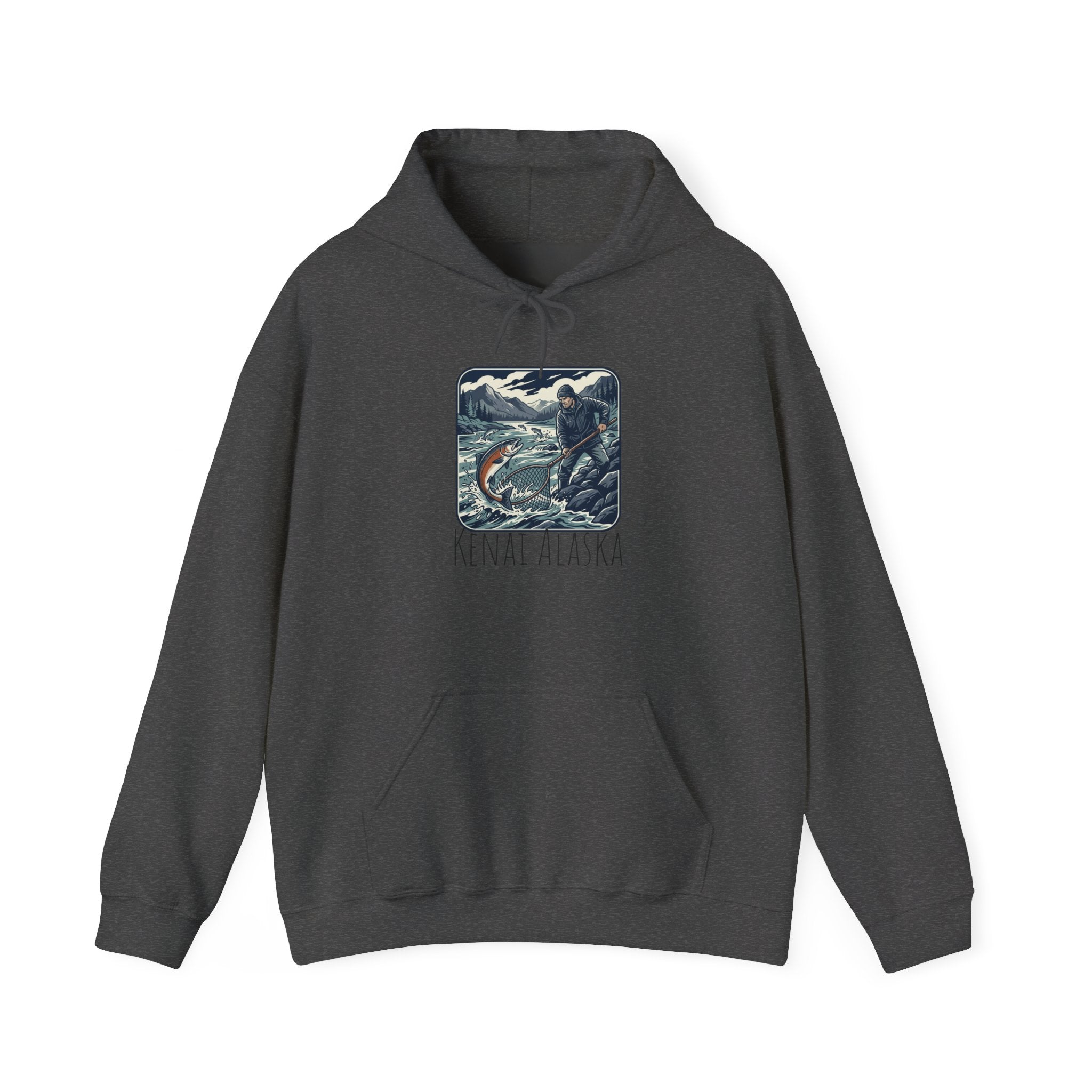 Kenai Alaska Fishing Hoodie – Vintage Salmon & River Scene
