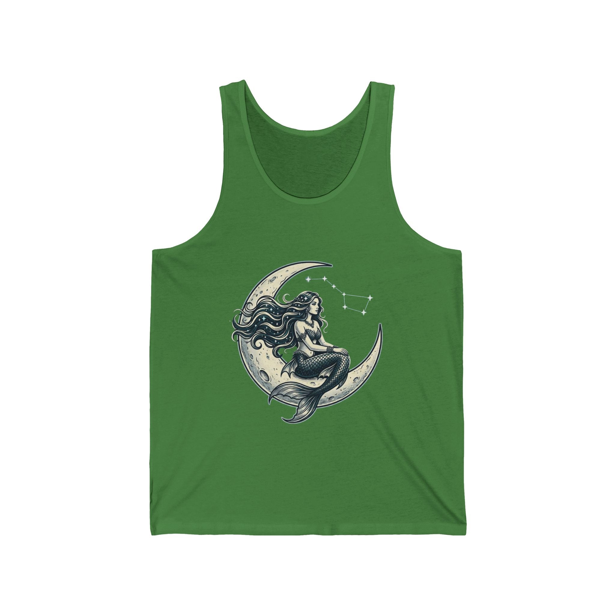 Mermaid on Crescent Moon Tank Top — Vintage Nautical Mermaid Graphic Tank