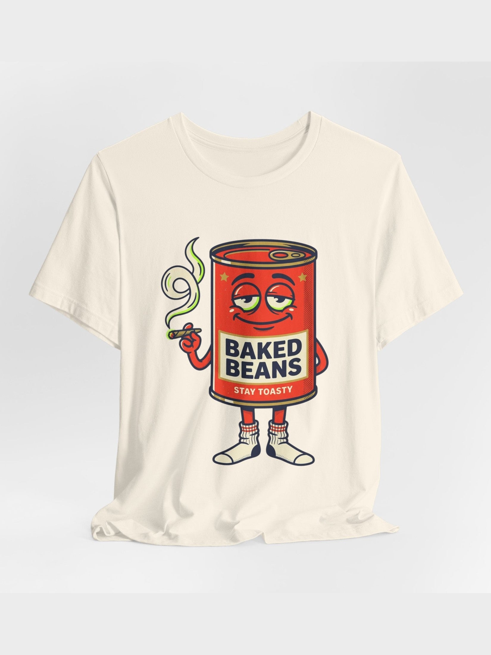 Baked Beans Graphic Tee — Retro Cartoon 'Stay Toasty' Can Design