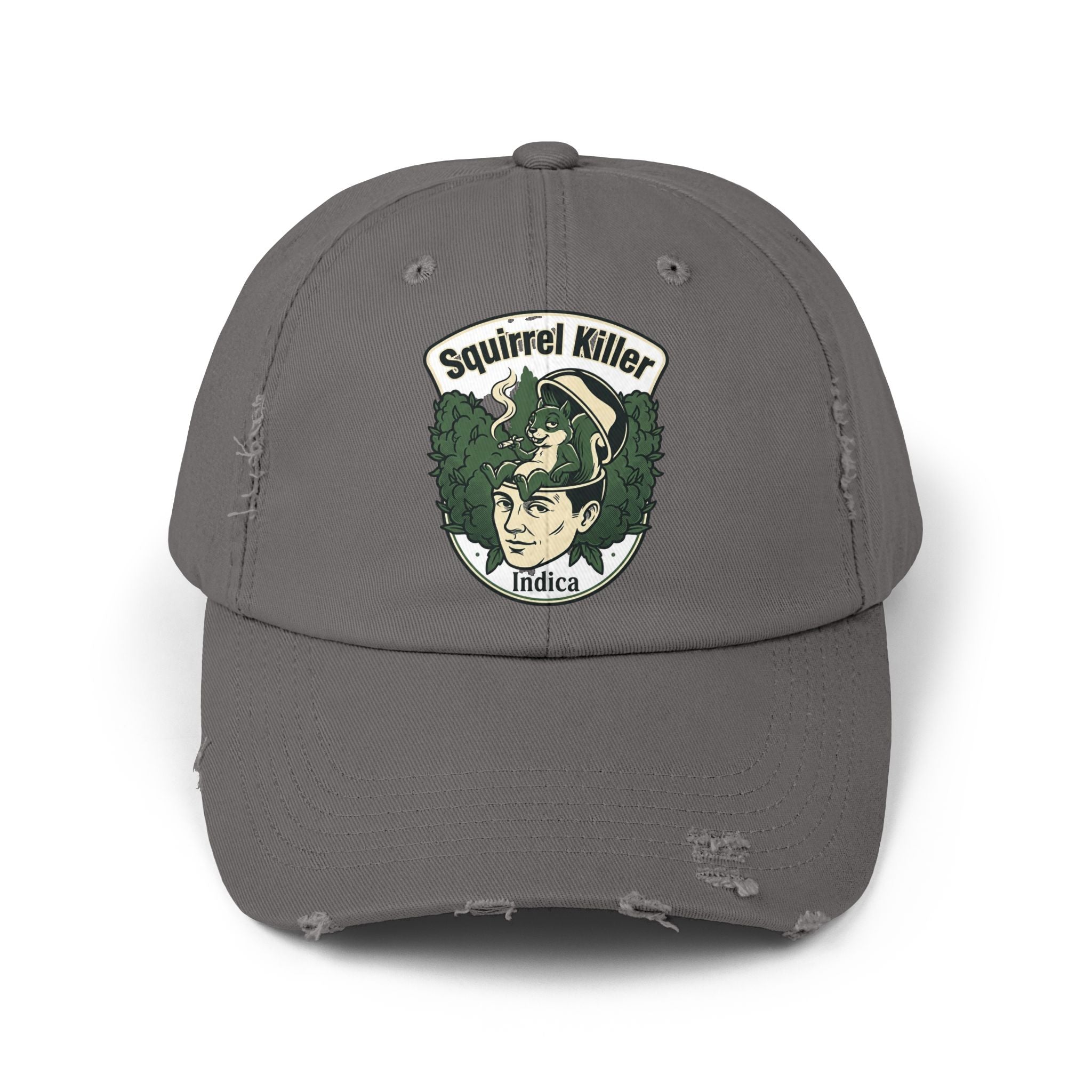 Distressed Baseball Cap — "Squirrel Killer" Retro Patch
