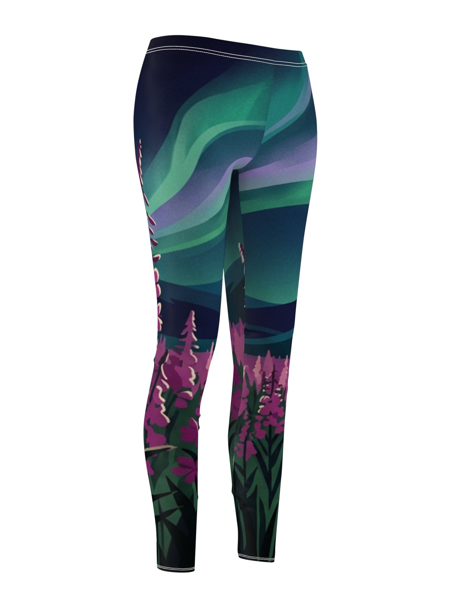 Northern Lights Floral Leggings — Aurora Night Sky Printed Leggings