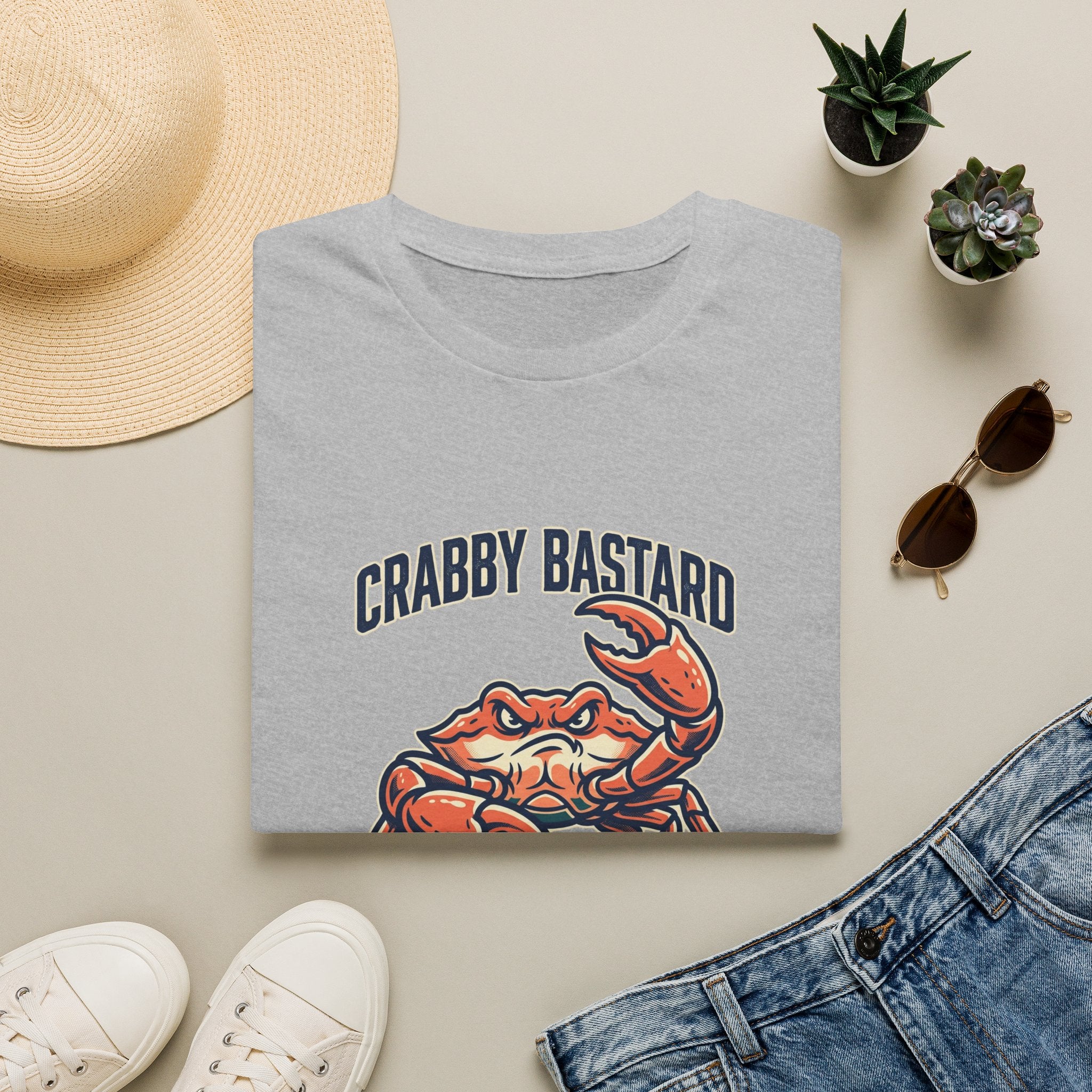 T-Shirt — 'Crabby Bastard' Funny Crab Graphic Tee, Coastal Beachwear Gift
