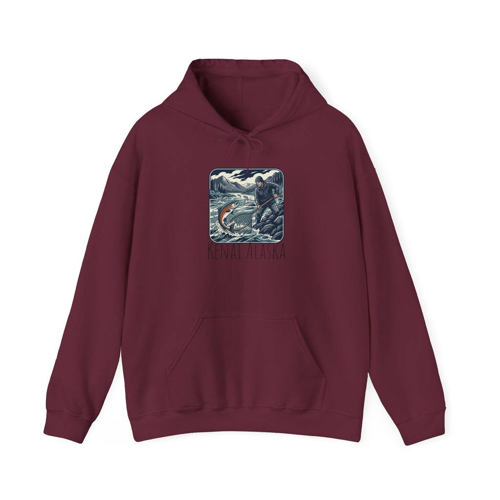 Kenai Alaska Fishing Hoodie – Vintage Salmon & River Scene