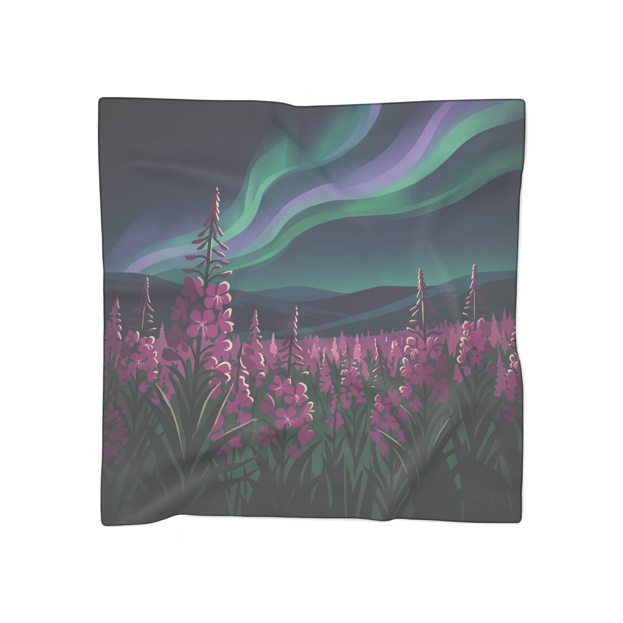 Aurora Wildflower Scarf — Northern Lights Floral Silk-Feel Wrap
