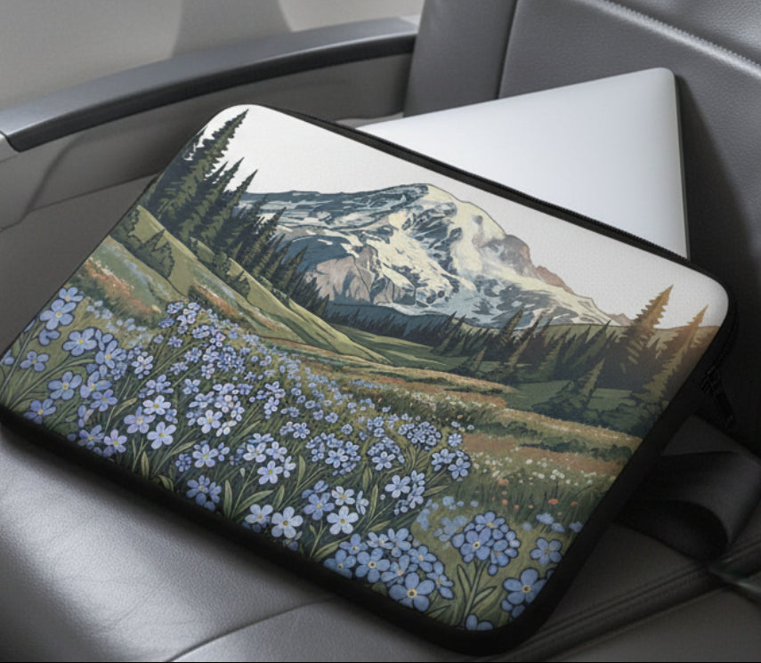 Mountain Wildflower Laptop Sleeve — Scenic Alpine Meadow Protective Case