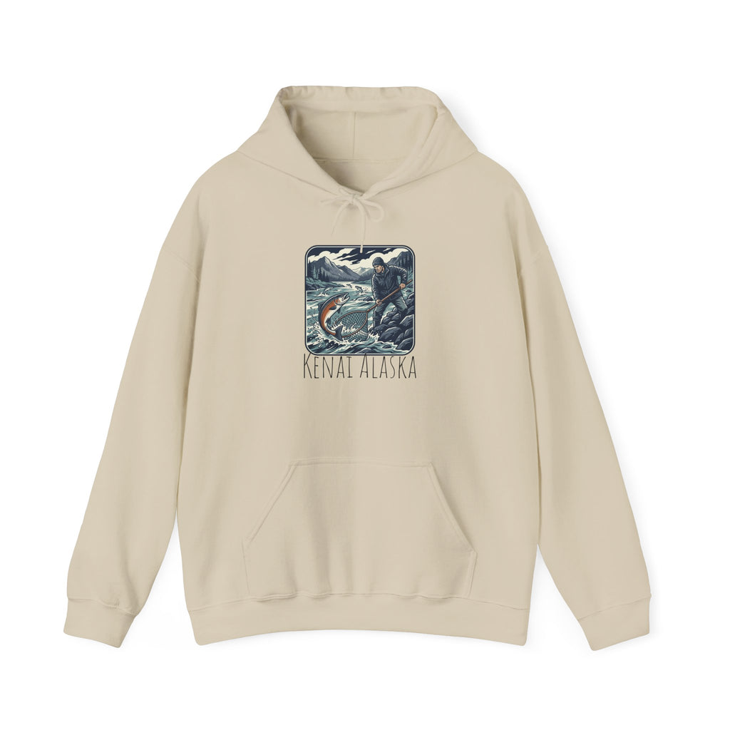 Kenai Alaska Fishing Hoodie – Vintage Salmon & River Scene