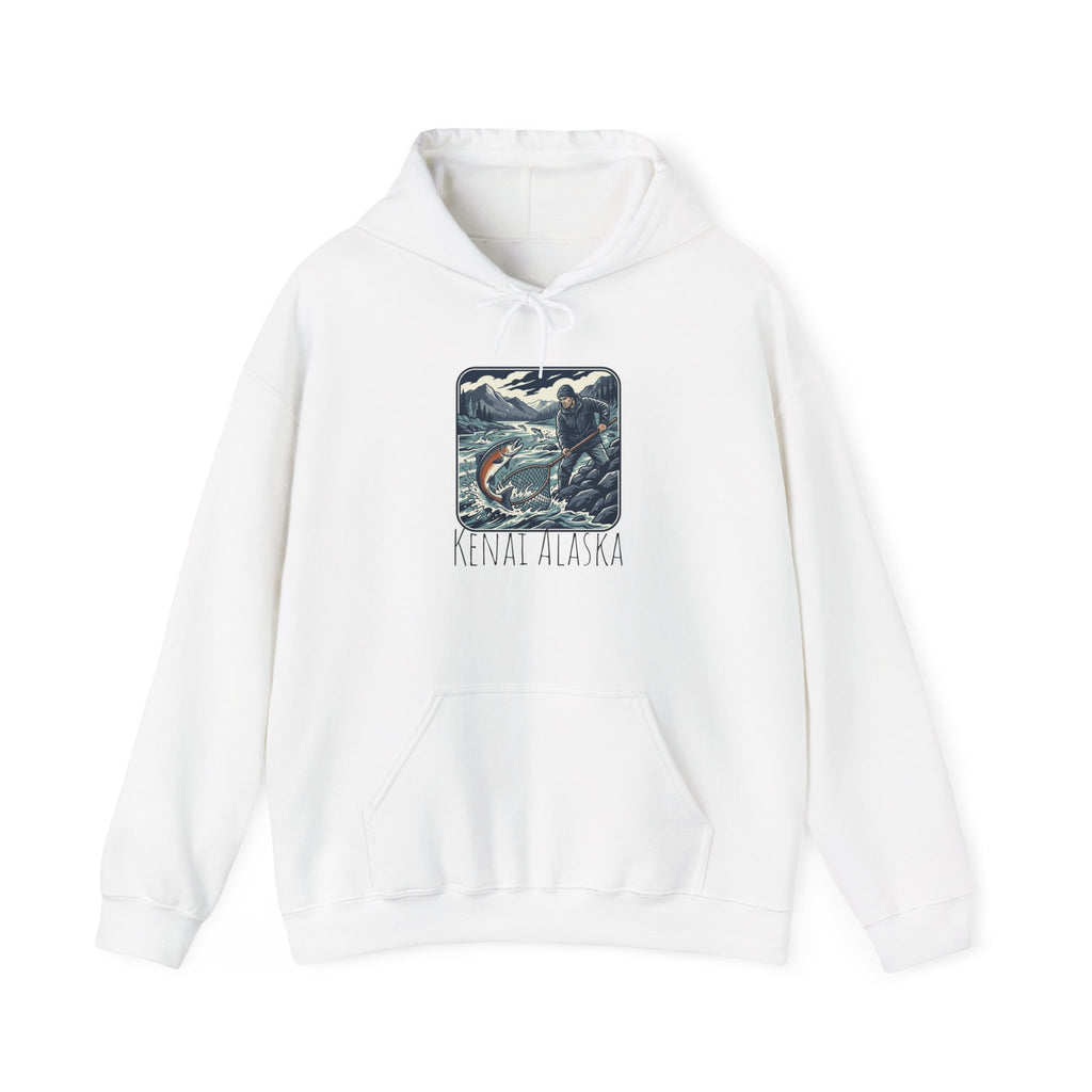 Kenai Alaska Fishing Hoodie – Vintage Salmon & River Scene