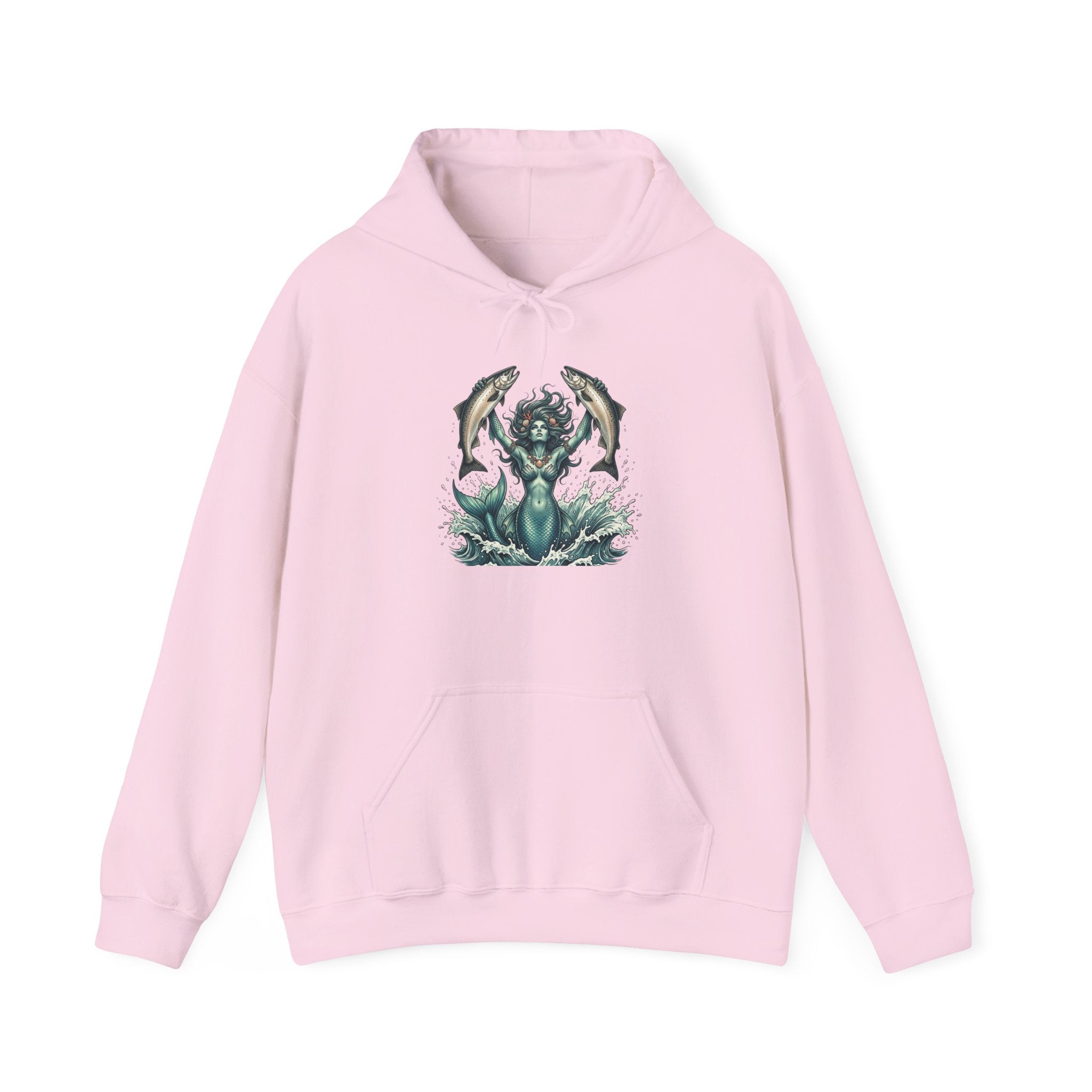 Sea Guardian Hoodie — Mythical Mermaid with Her Salmon