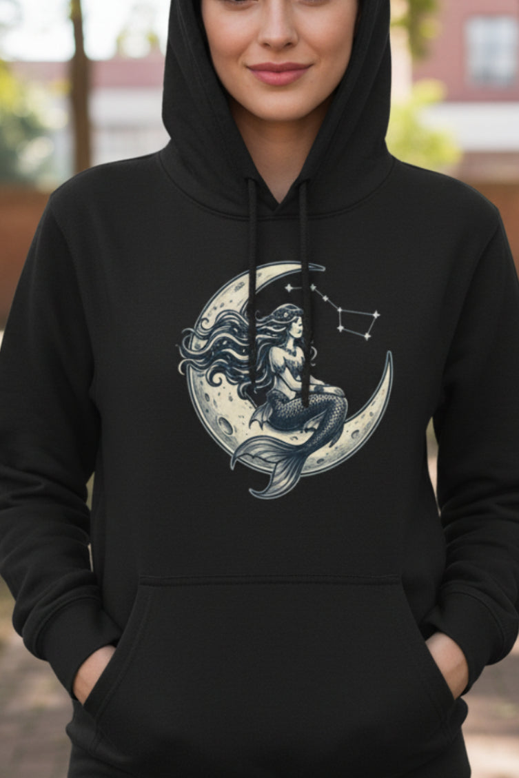 Moon Mermaid Hoodie — Vintage Crescent Moon Mermaid Graphic Fleece Hoodie