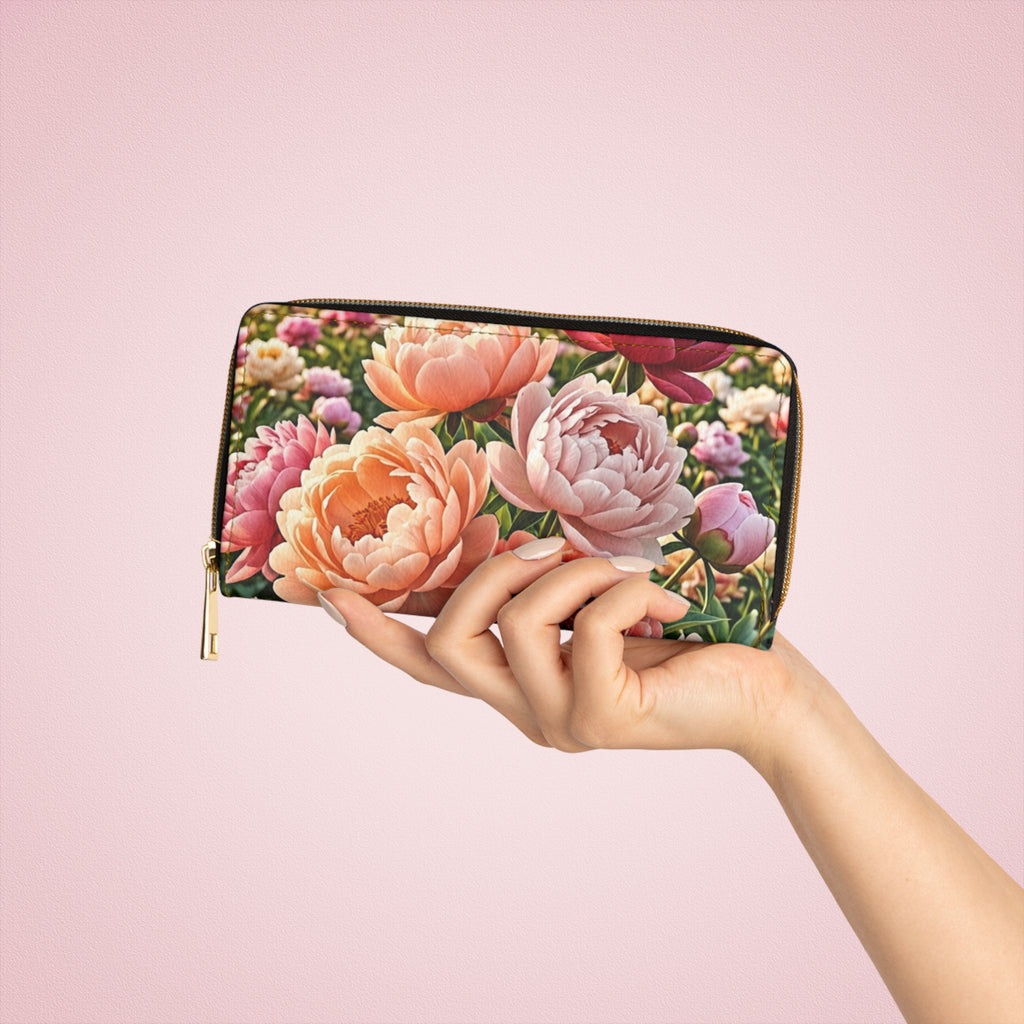 Floral Peony Zip Wallet — Garden Bloom Zipper Wallet