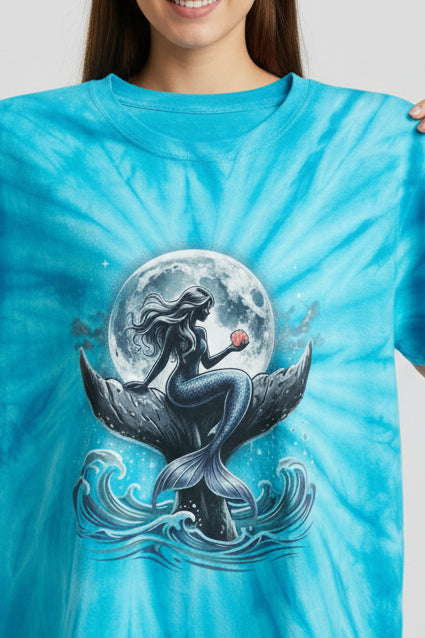 Tie-Dye Tee with Mermaid & Whale Moon Graphic