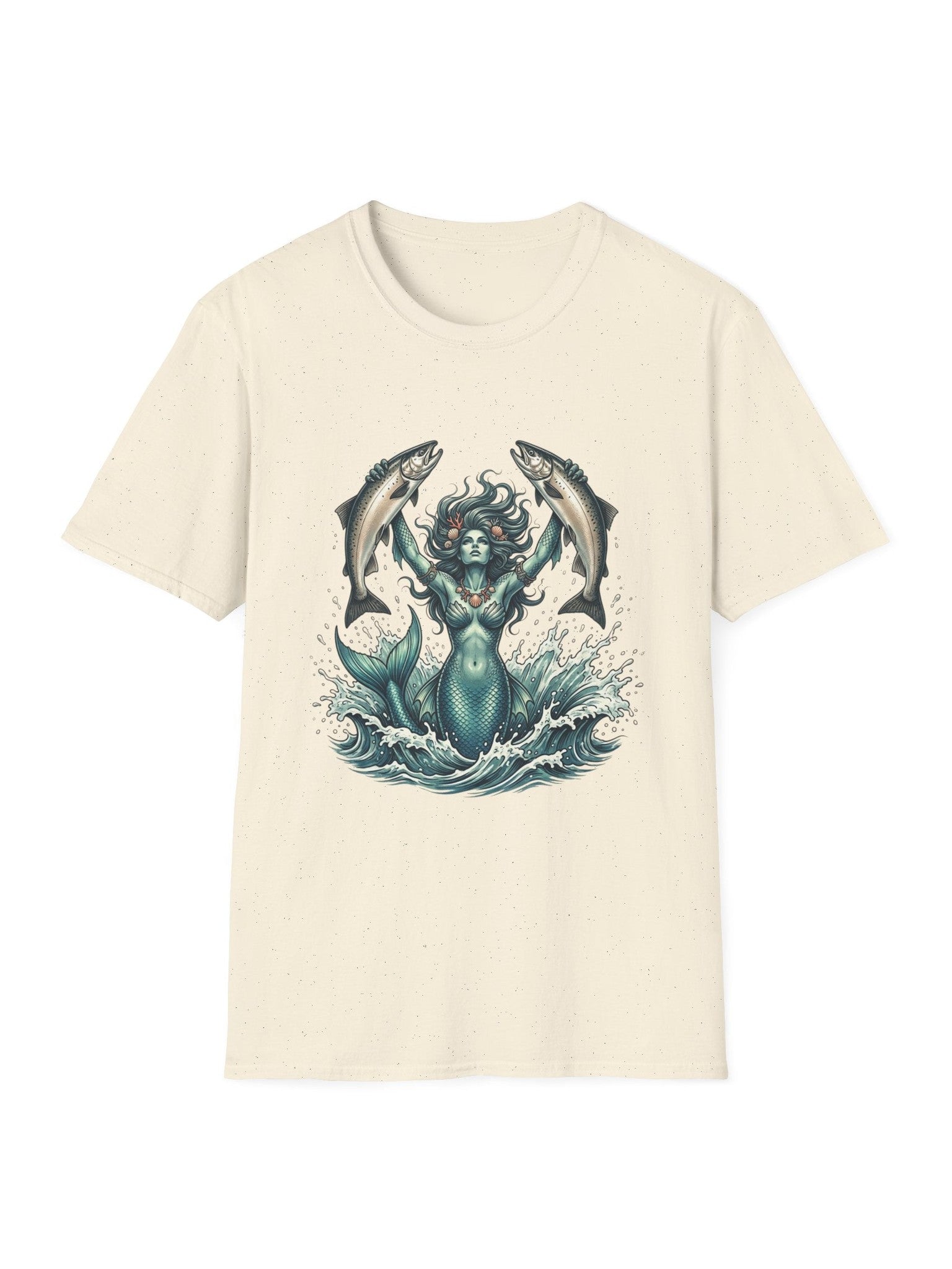 Mermaid & Salmon Graphic T-Shirt — Ocean Wave Fantasy Tee