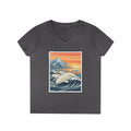 Sunset Beluga V-Neck T-Shirt — Whale Ocean Graphic Tee for Women