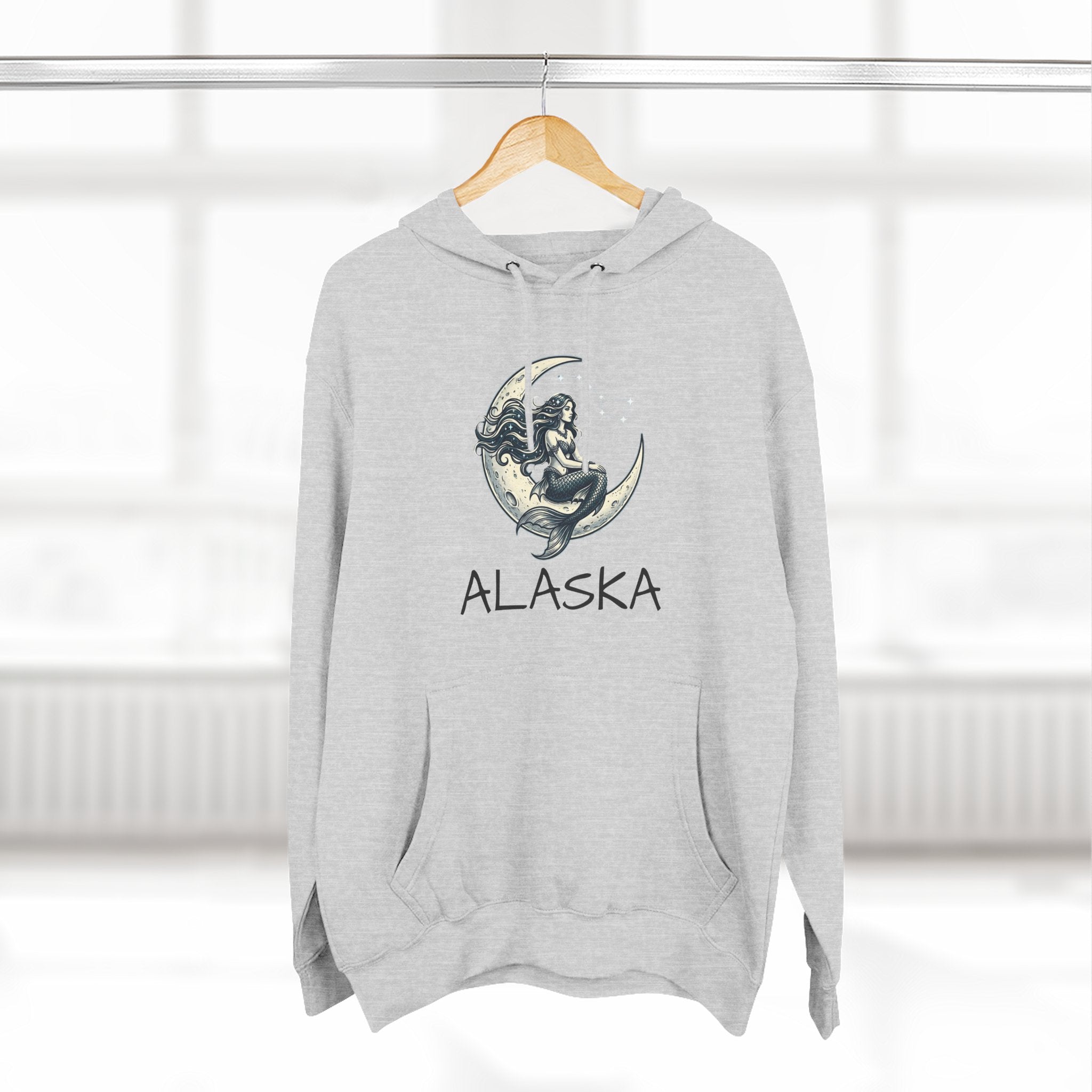 Moon Mermaid Hoodie — Vintage Crescent Moon Mermaid Graphic Fleece Hoodie