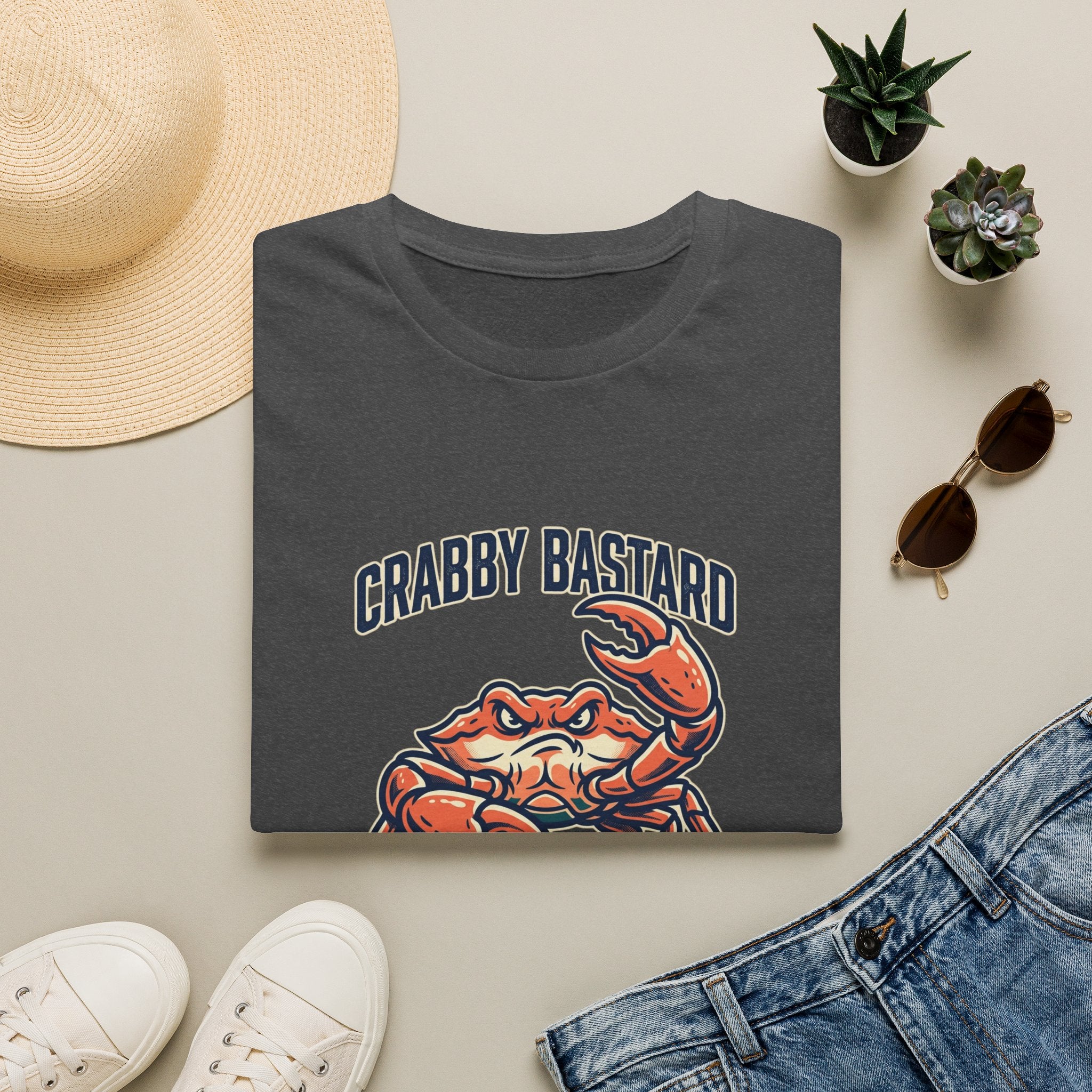 T-Shirt — 'Crabby Bastard' Funny Crab Graphic Tee, Coastal Beachwear Gift