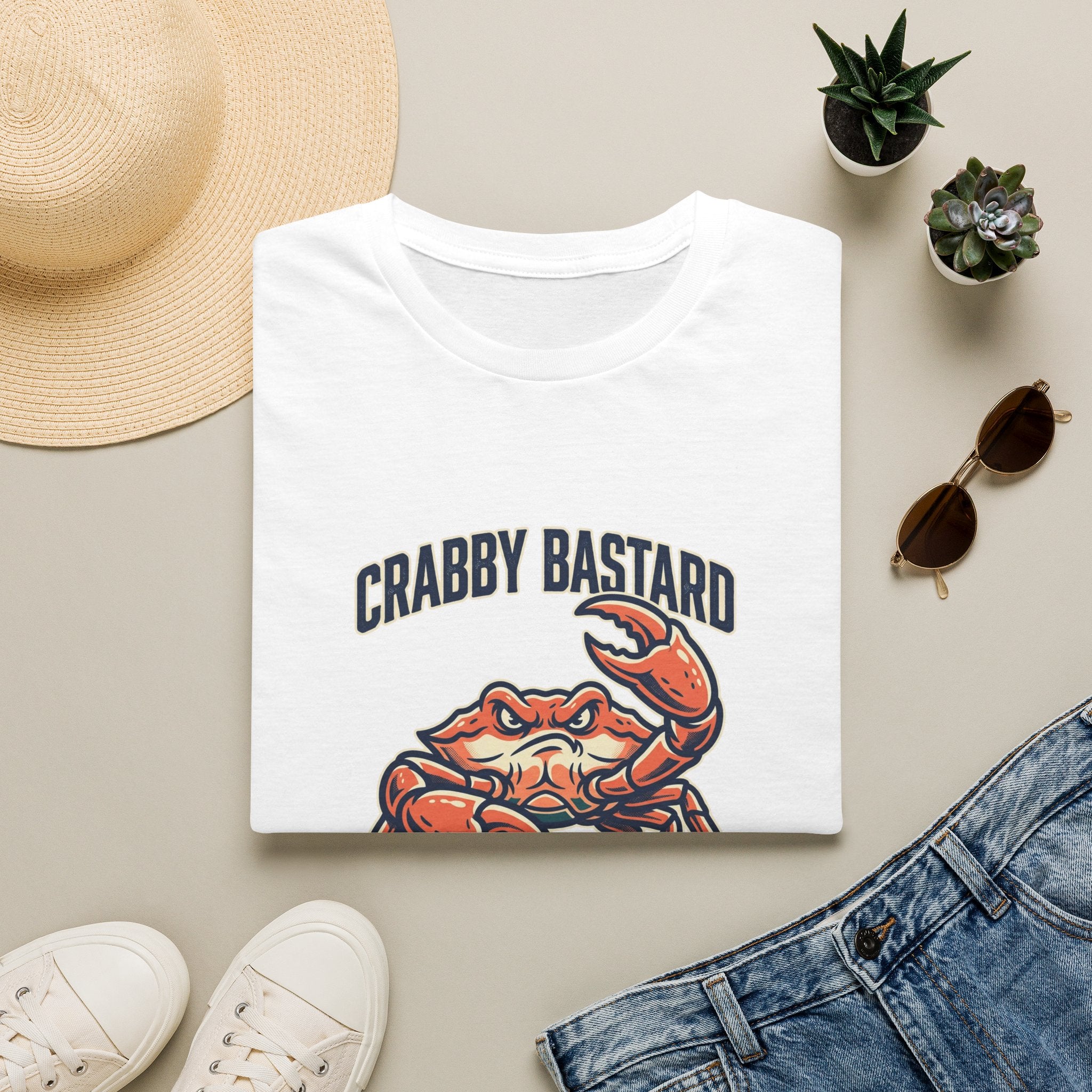 T-Shirt — 'Crabby Bastard' Funny Crab Graphic Tee, Coastal Beachwear Gift
