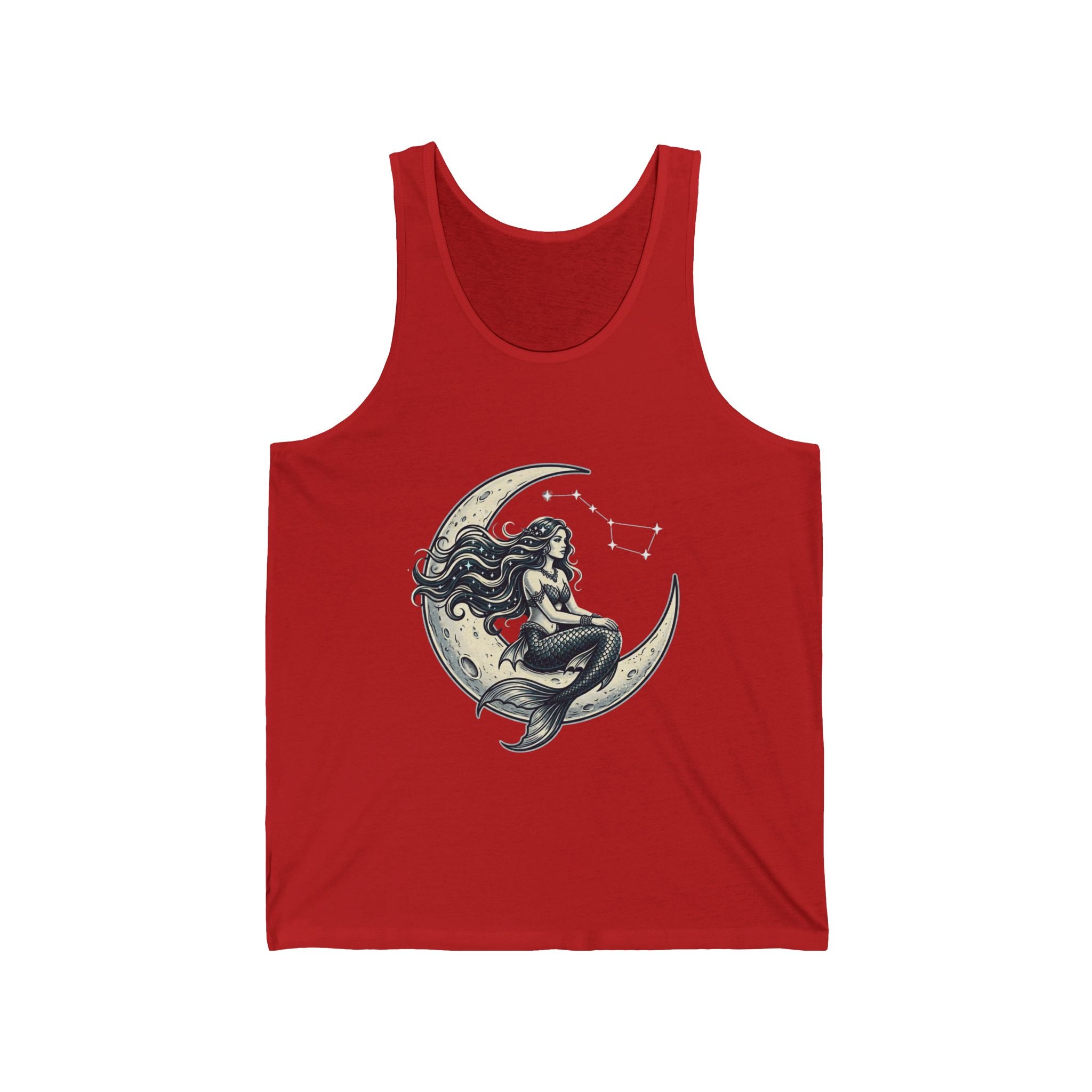 Mermaid on Crescent Moon Tank Top — Vintage Nautical Mermaid Graphic Tank