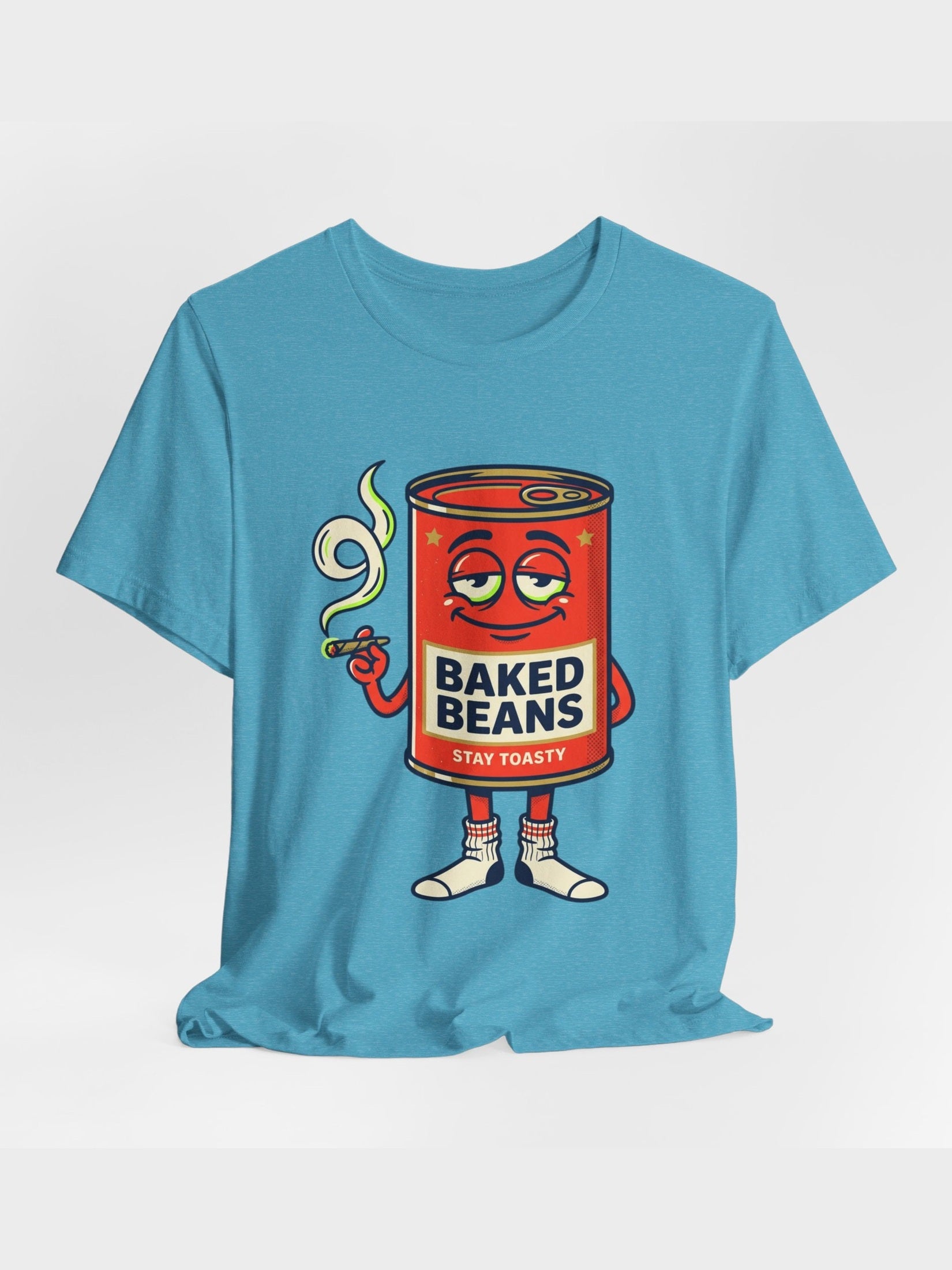 Baked Beans Graphic Tee — Retro Cartoon 'Stay Toasty' Can Design