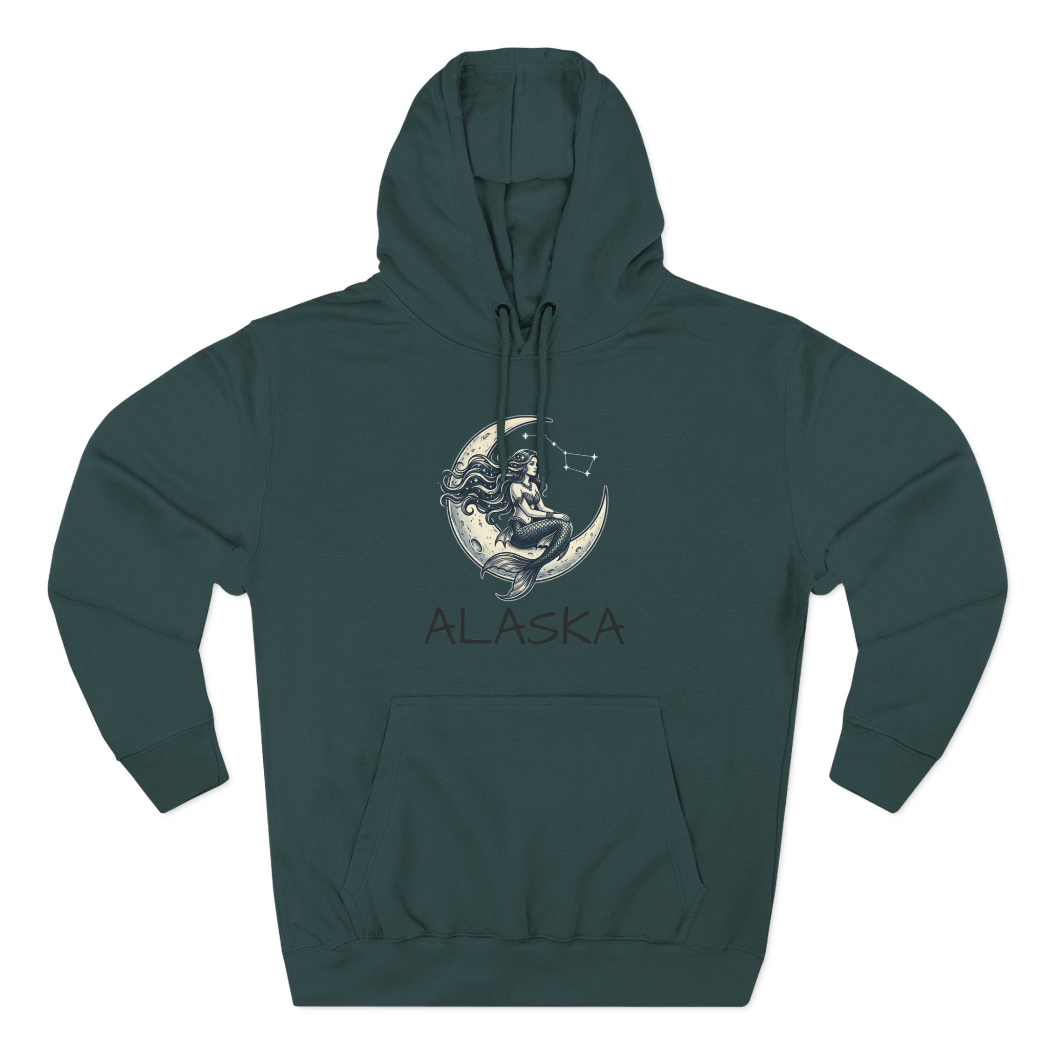 Moon Mermaid Hoodie — Vintage Crescent Moon Mermaid Graphic Fleece Hoodie