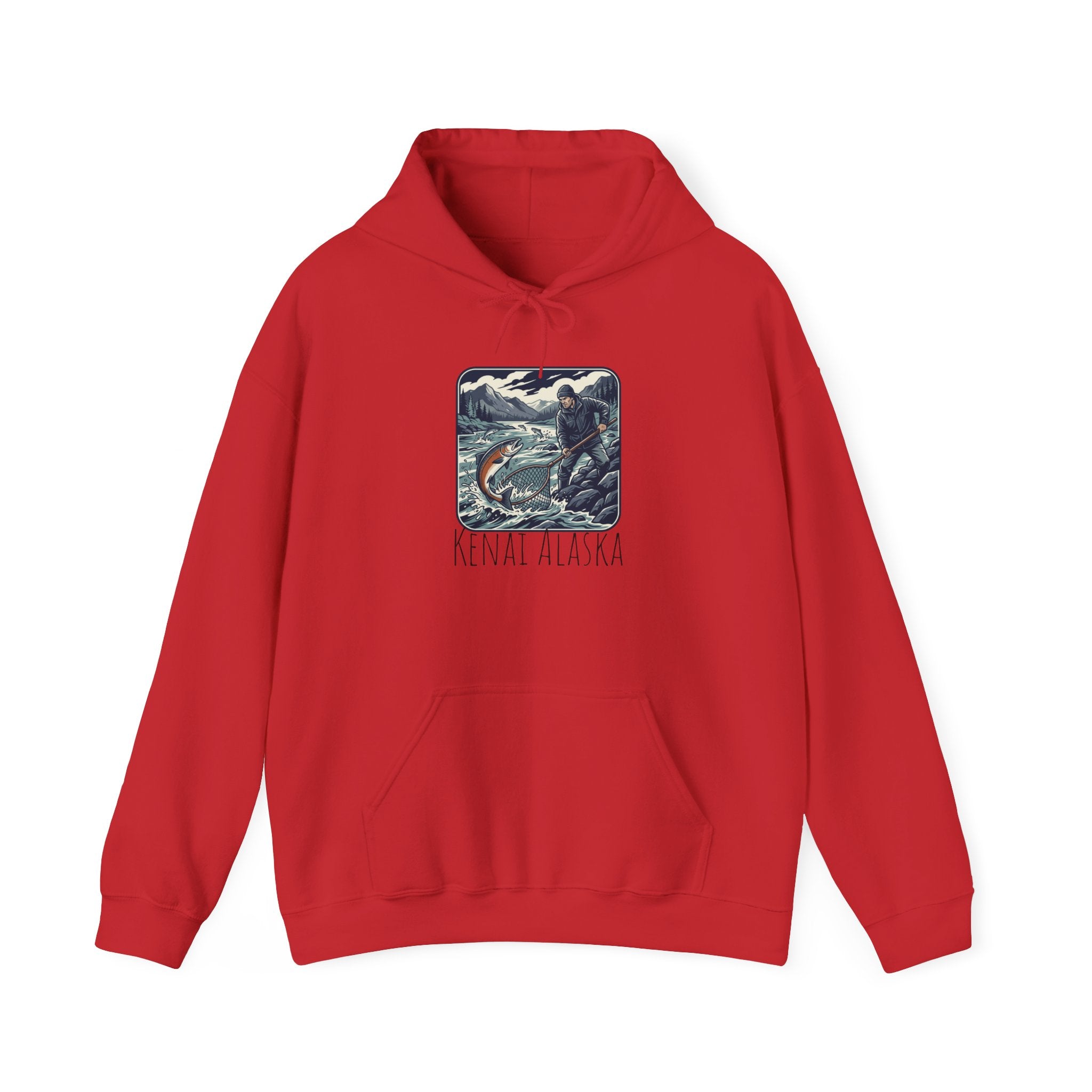 Kenai Alaska Fishing Hoodie – Vintage Salmon & River Scene