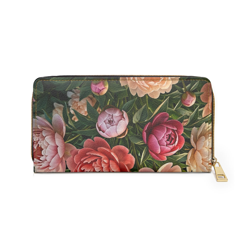 Floral Peony Zip Wallet — Garden Bloom Zipper Wallet