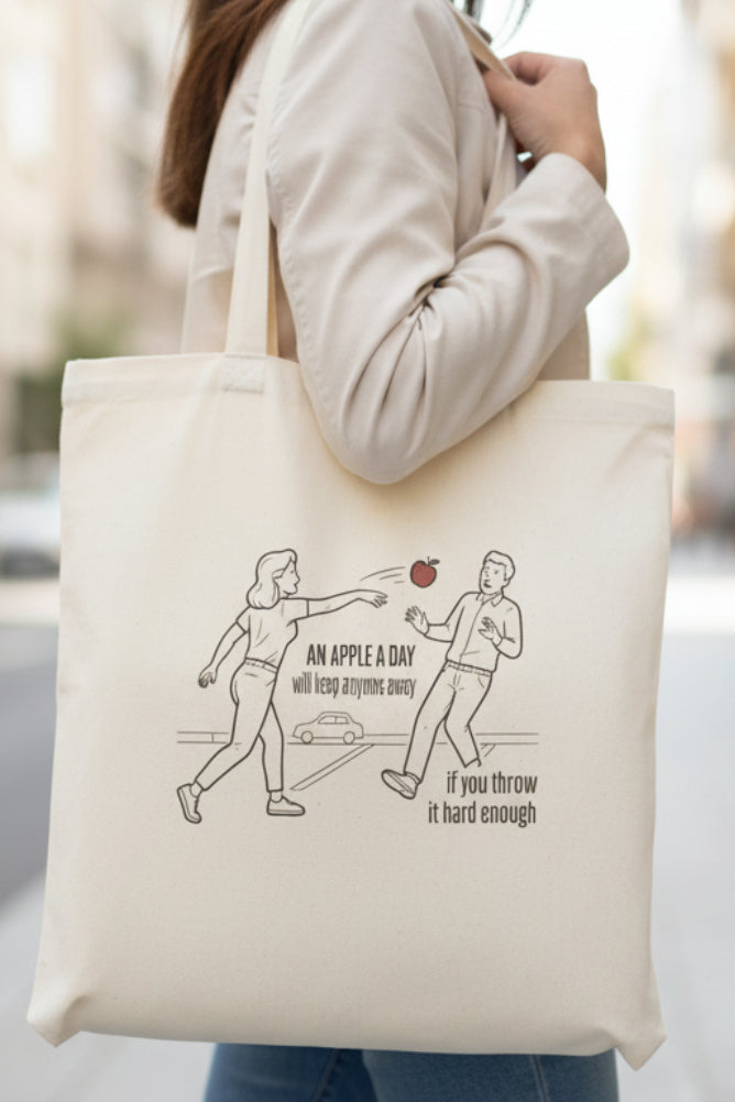 Canvas Tote Bag — 'An Apple a Day' Whimsical Health Quote Tote
