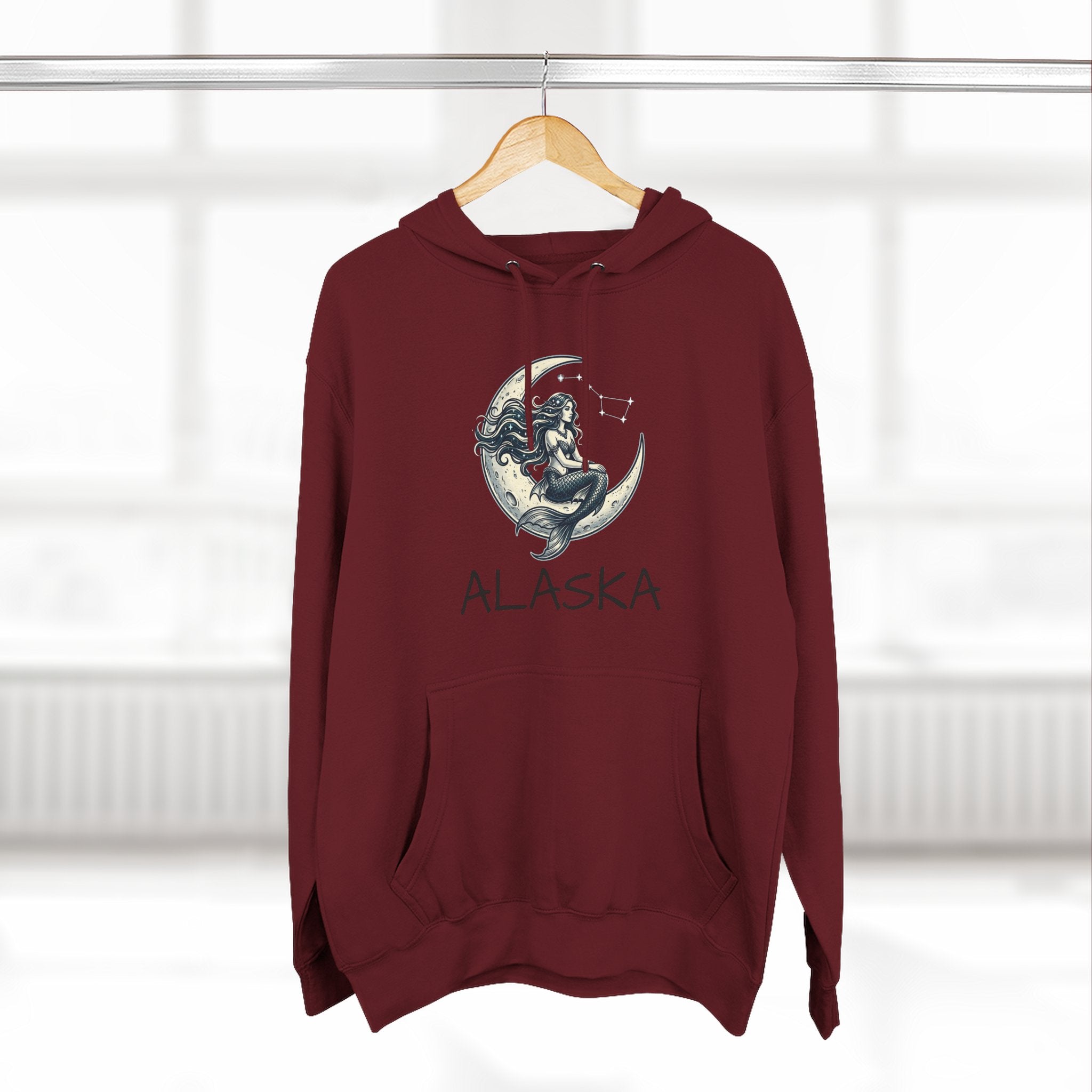 Moon Mermaid Hoodie — Vintage Crescent Moon Mermaid Graphic Fleece Hoodie