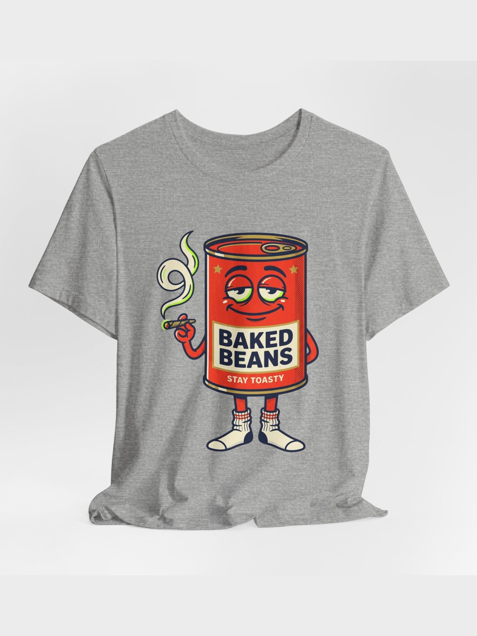 Baked Beans Graphic Tee — Retro Cartoon 'Stay Toasty' Can Design