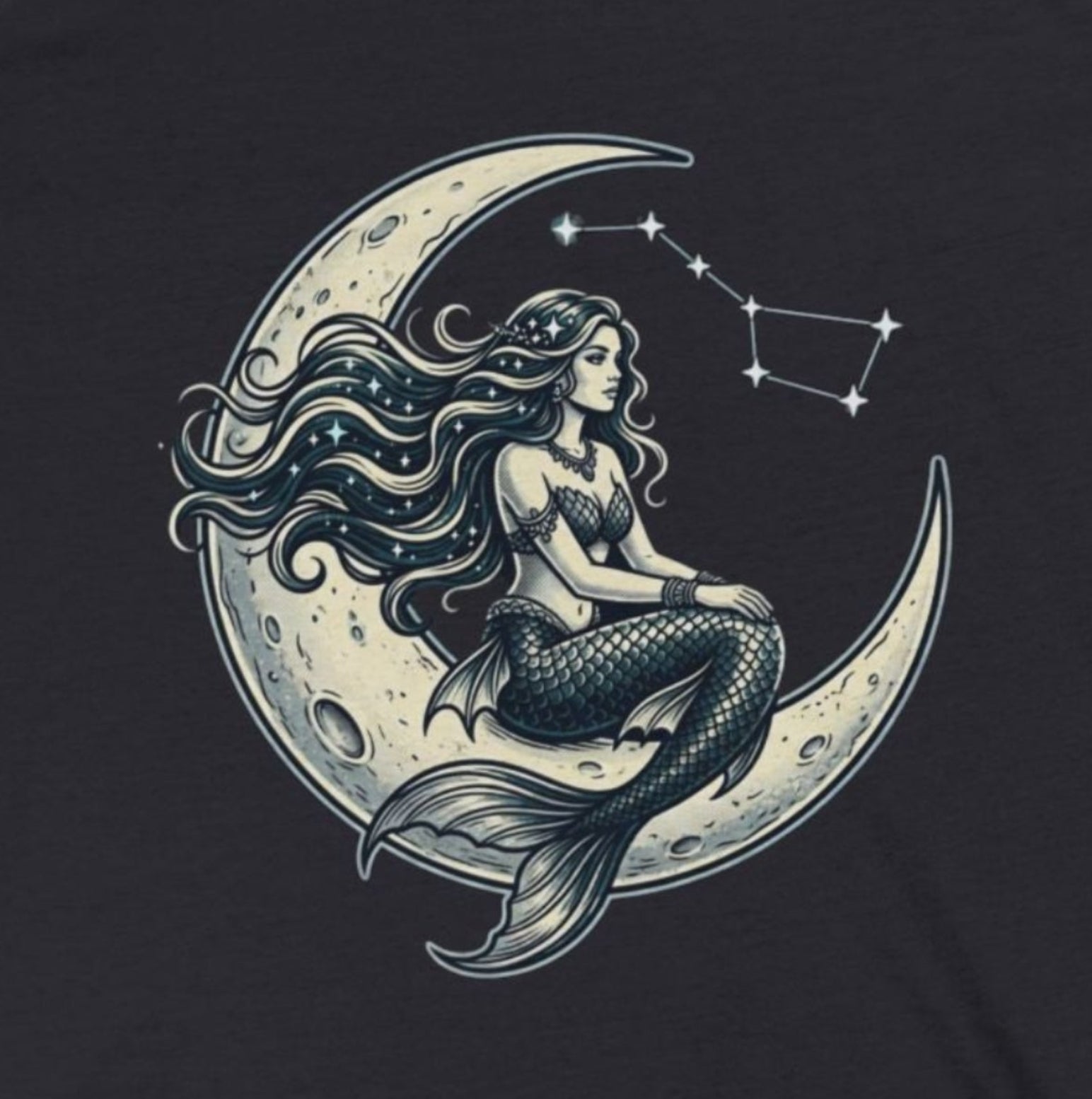 Mermaid on Crescent Moon Tank Top — Vintage Nautical Mermaid Graphic Tank