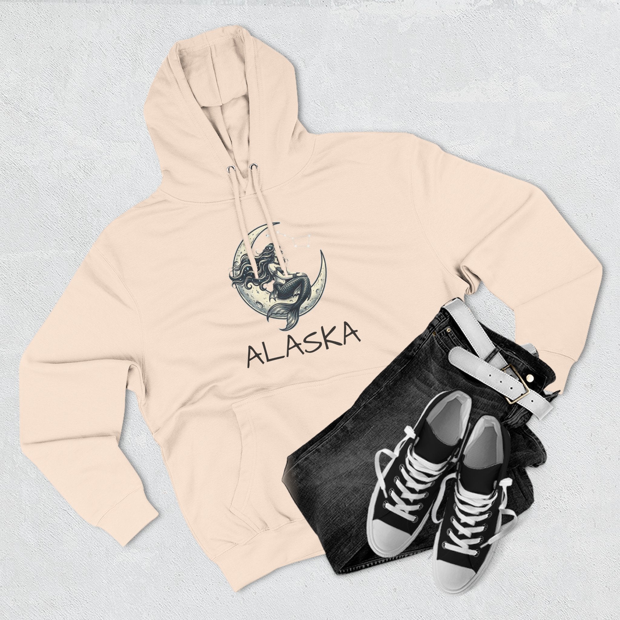 Moon Mermaid Hoodie — Vintage Crescent Moon Mermaid Graphic Fleece Hoodie