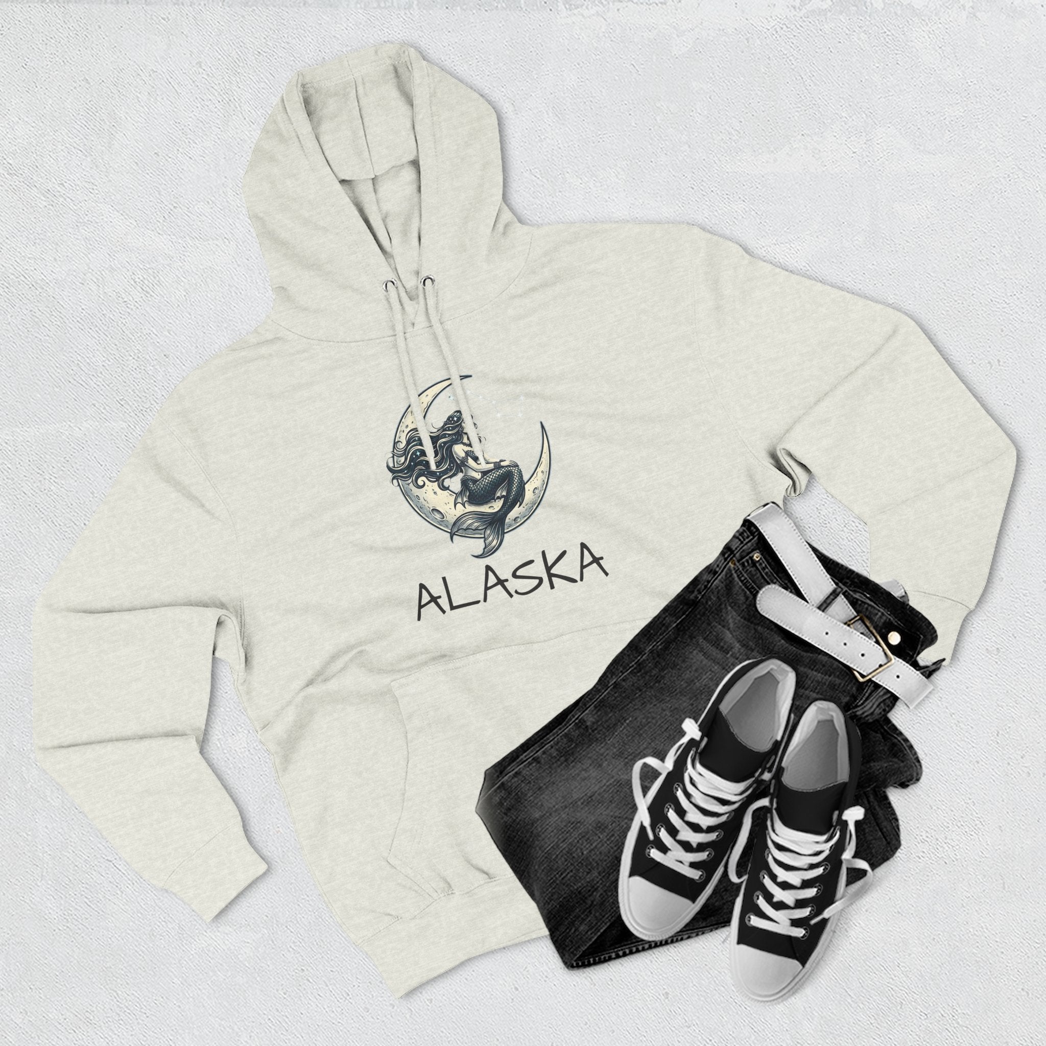 Moon Mermaid Hoodie — Vintage Crescent Moon Mermaid Graphic Fleece Hoodie