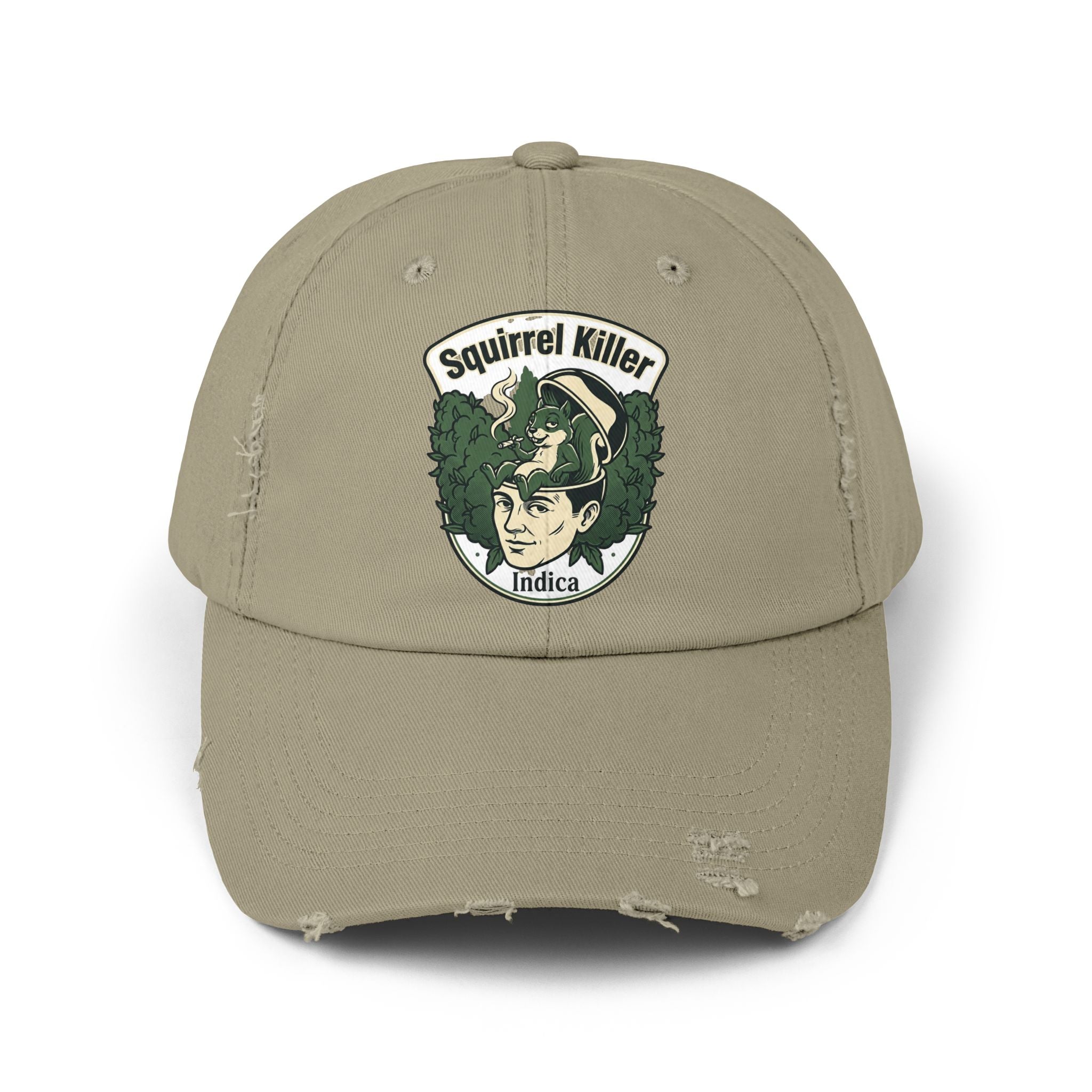Distressed Baseball Cap — "Squirrel Killer" Retro Patch