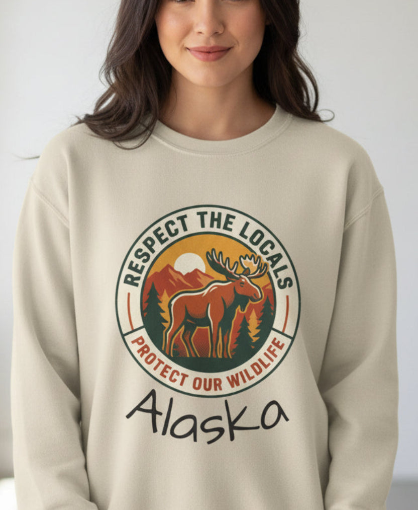 Respect the Locals Moose Crewneck Sweatshirt | Protect Our Wildlife, National Parks