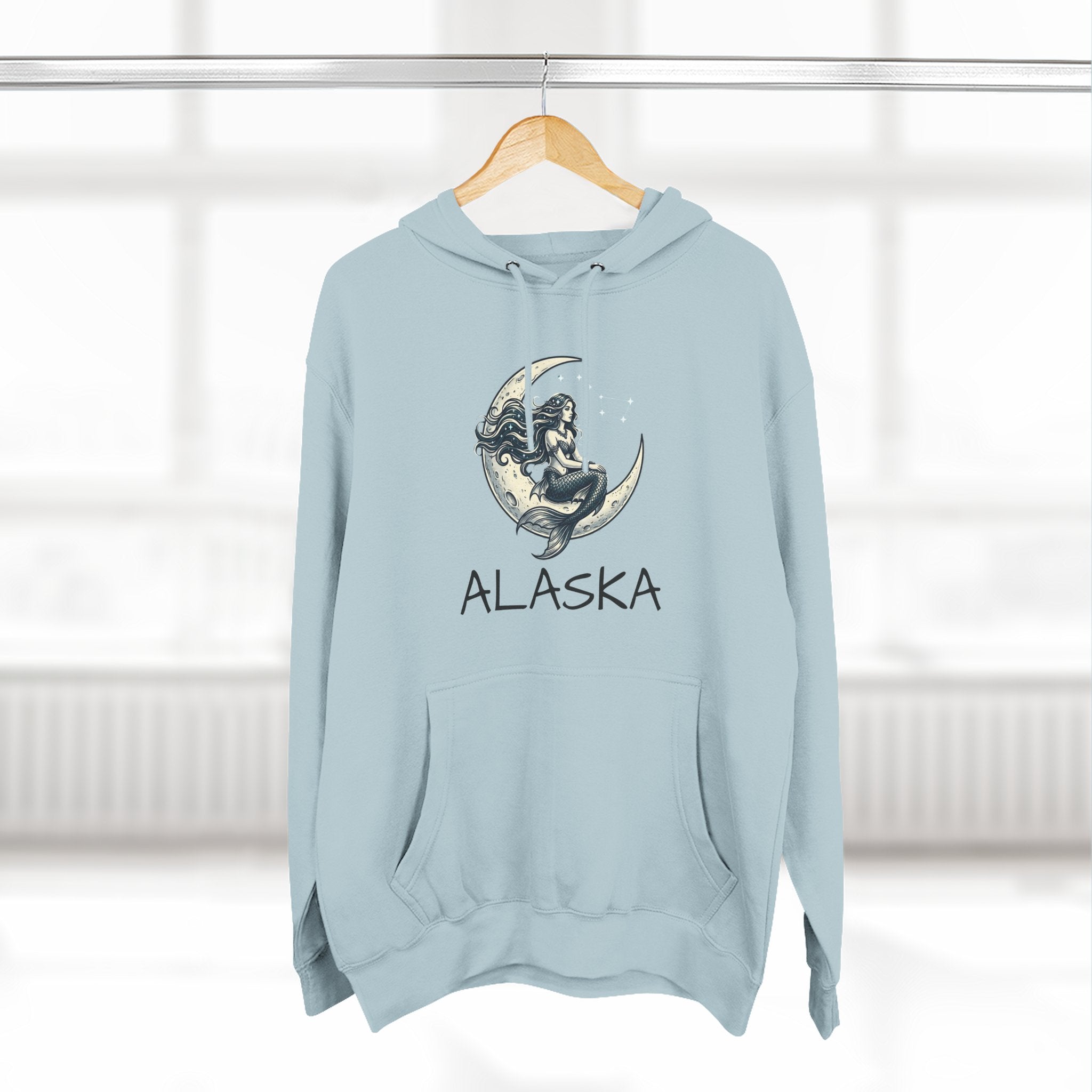 Moon Mermaid Hoodie — Vintage Crescent Moon Mermaid Graphic Fleece Hoodie