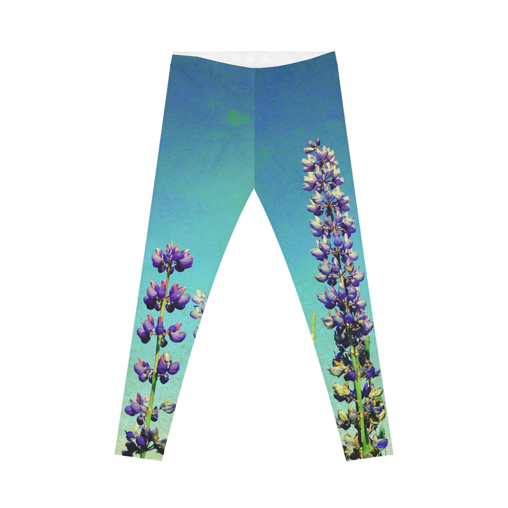 Lupine Meadow Leggings — Floral Blue Gradient All-Over Print