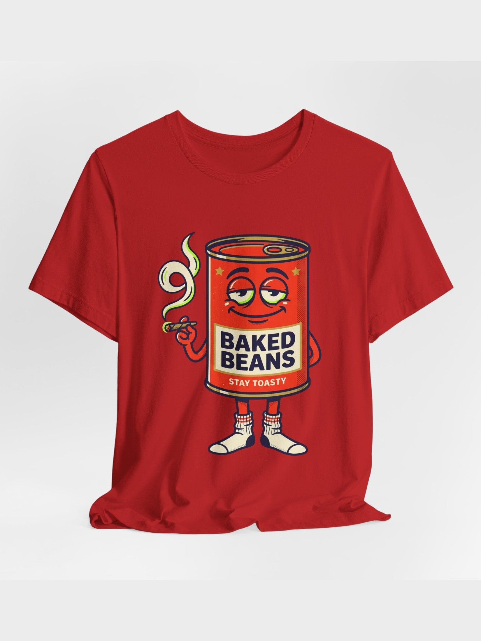 Baked Beans Graphic Tee — Retro Cartoon 'Stay Toasty' Can Design