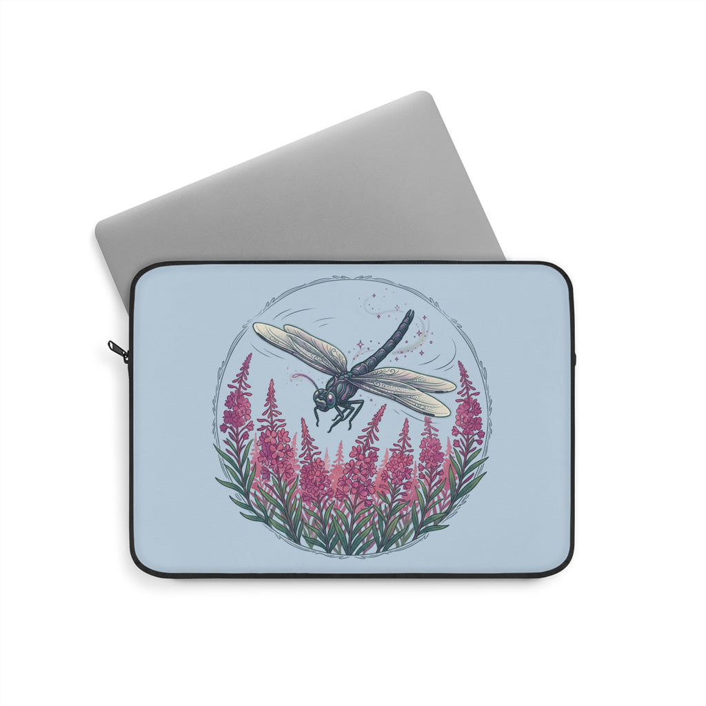Dragonfly Floral Laptop Sleeve — Botanical Dragonfly Design