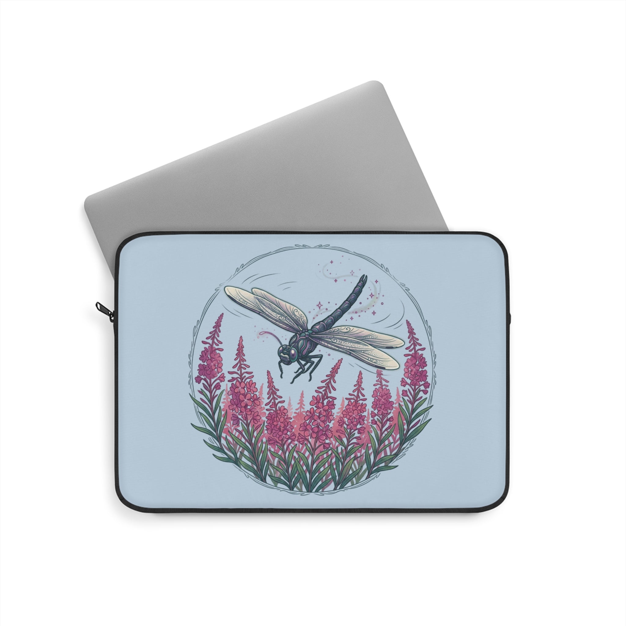 Dragonfly Floral Laptop Sleeve — Botanical Dragonfly Design