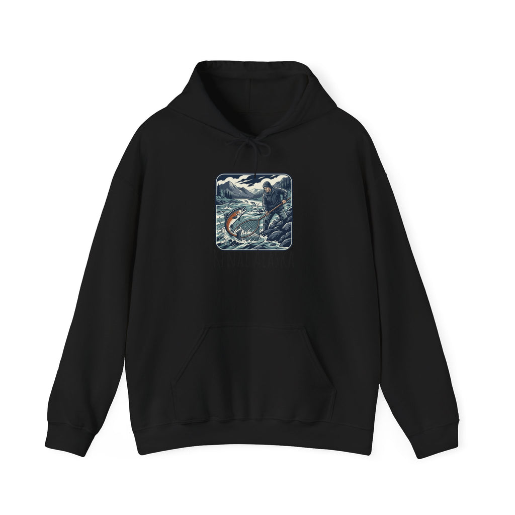 Kenai Alaska Fishing Hoodie – Vintage Salmon & River Scene