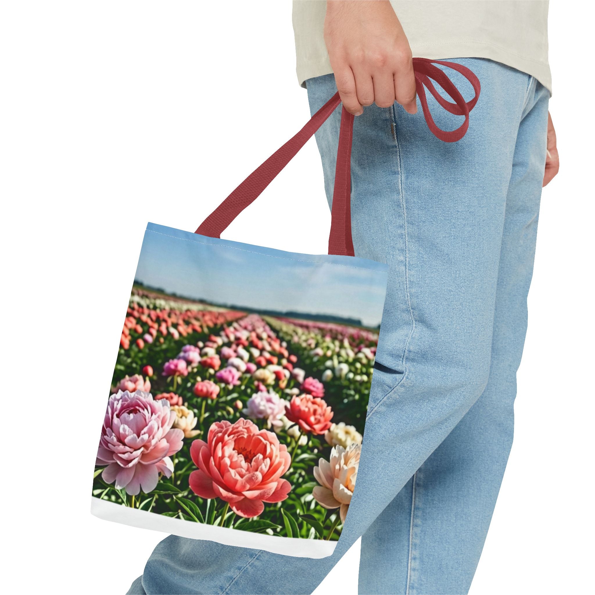 Floral Peony Field Tote Bag — Summer Garden All-Over Print
