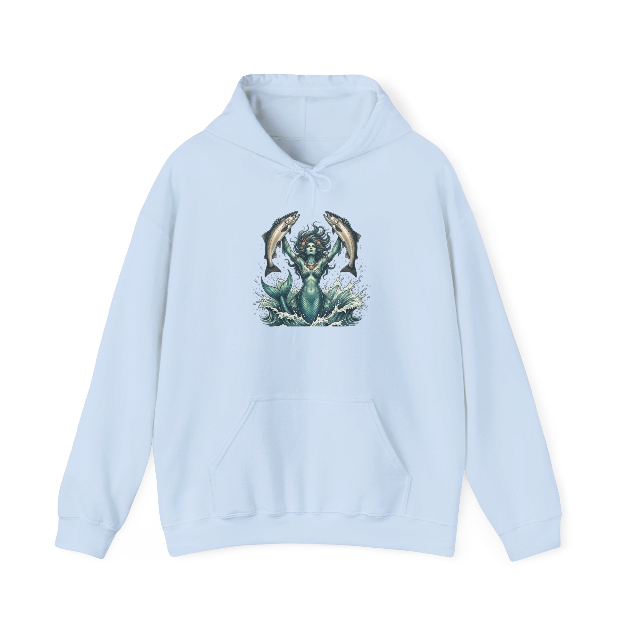 Sea Guardian Hoodie — Mythical Mermaid with Her Salmon