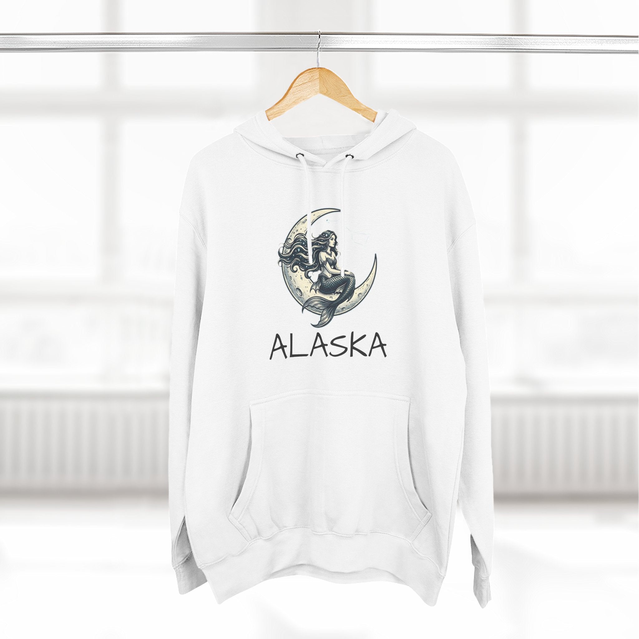 Moon Mermaid Hoodie — Vintage Crescent Moon Mermaid Graphic Fleece Hoodie