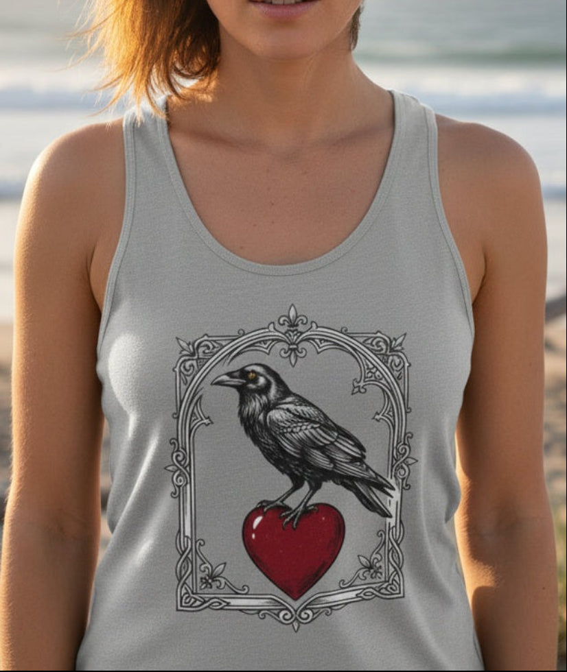 Raven & Heart Graphic Tank — Gothic Valentine Tank Top