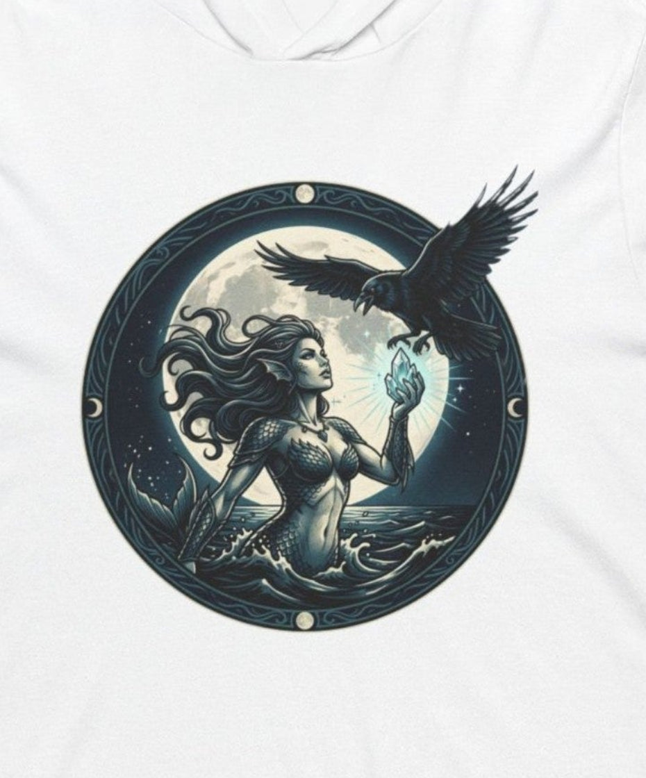 Moonlit Raven Hooded Long Sleeve Tee — Gothic Fantasy Moon Graphic