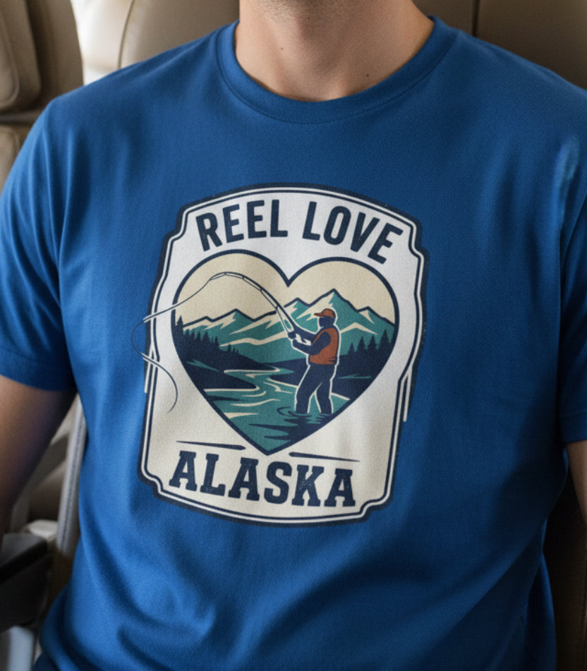 Alaska 'Reel Love' Fishing T-Shirt — Mountain & Salmon Outdoor Tee